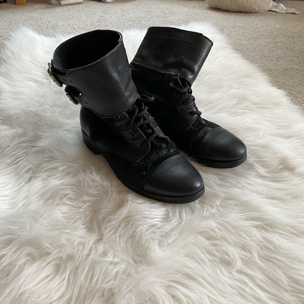 All Saints black leather & pony hair boots, 40